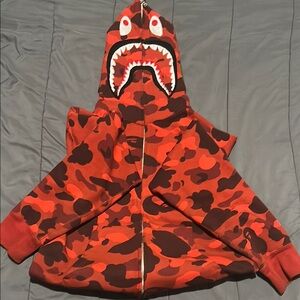 Bape Red and Black Camo Shark Hoodie
